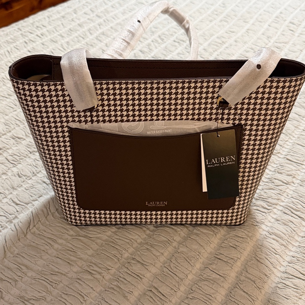 Lauren Ralph Lauren Medium Karly houndstooth/plaid tote-NWT - Picture 2 of 6